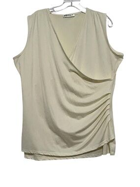 Cream Sleeveless Surplice Ruched Top